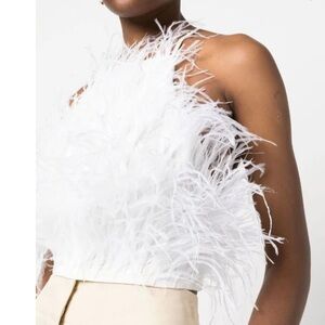 Cult Gaia Joey Ostrich Feather Top in White